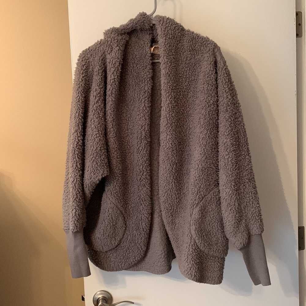 Nordic beach one size fits all fluffy hooded jacket with bag in GRAY COLOR